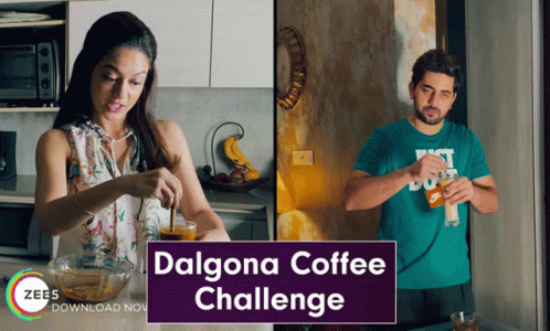 Dalgona Coffee Challenge Tanie Brar GIF - Dalgona Coffee Challenge Tanie Brar Anya Singh GIFs