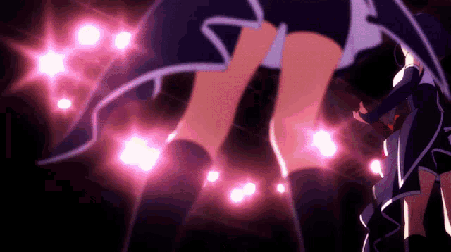 a woman 's legs are shown in a dark room with purple lights behind her