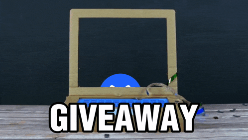 a cardboard box with a blue circle on it and the words giveaway below it