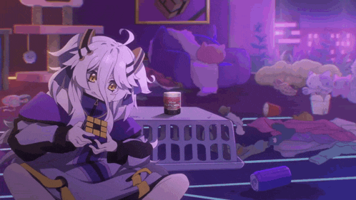 a cartoon character is playing a video game in a messy room with a bottle of tylenol on the floor