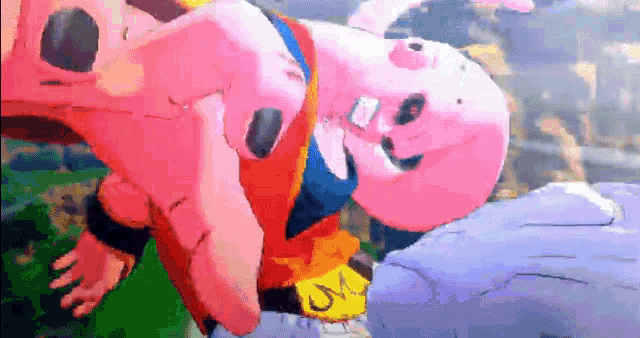 a cartoon character is flying through the air while wearing a pink outfit .