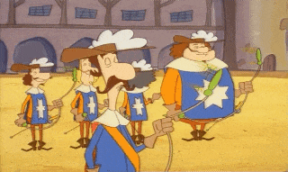 a cartoon of a group of musketeers standing in a line