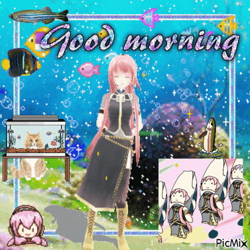 a picture of a girl with the words good morning on the bottom