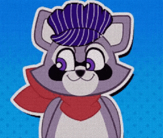 a cartoon drawing of a raccoon wearing a striped hat and scarf