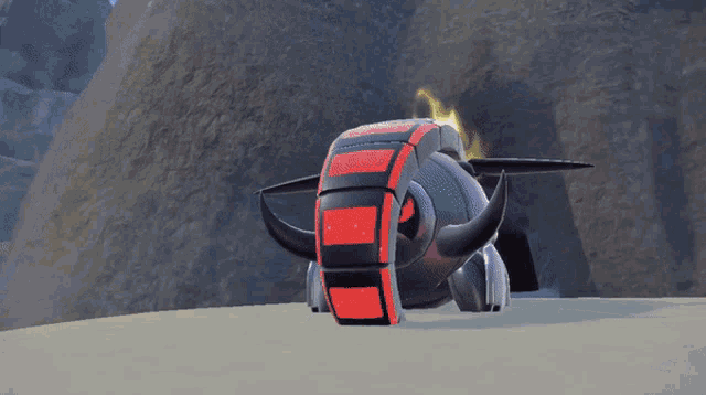 a computer generated image of a robot with horns and a red light on its head