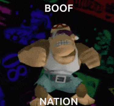 a cartoon gorilla with the words boof nation on the bottom