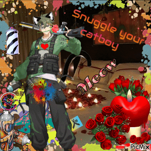 a picture of a cat boy with the words snuggle your catboy written on it