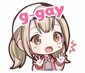a cartoon of a girl with a surprised look on her face and the word g-gay above her head .