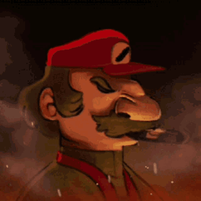 a cartoon drawing of a man with a red hat