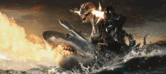 a ghost rider is riding a shark in the water