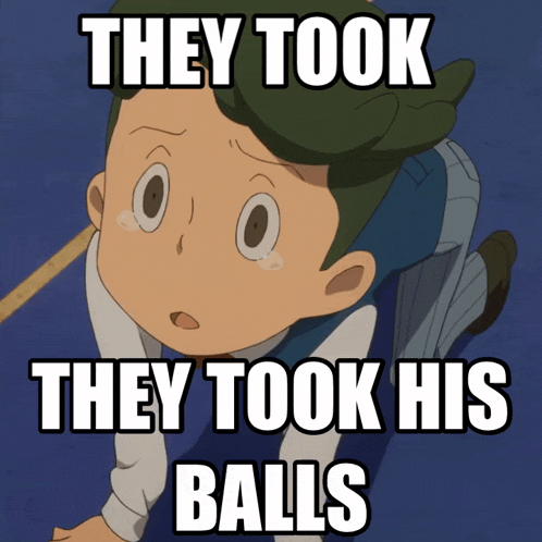 a cartoon of a boy with the words they took they took his balls