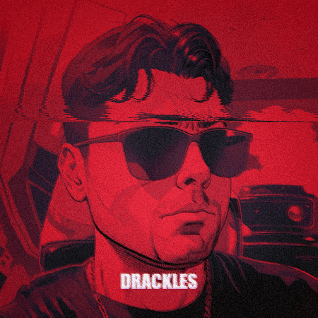 a drawing of a man wearing sunglasses with the word drackles below him