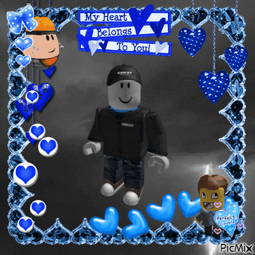 a picture of a roblox character with the words " my heart belongs to you " on it