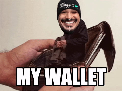a person is holding a wallet with a picture of a man in it and the words my wallet below it