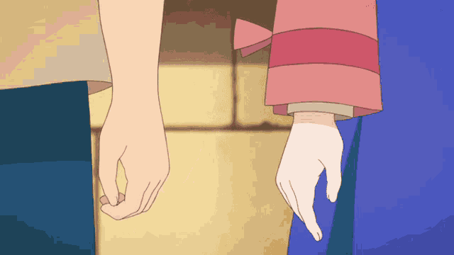 a man and a woman are holding hands in a cartoon scene