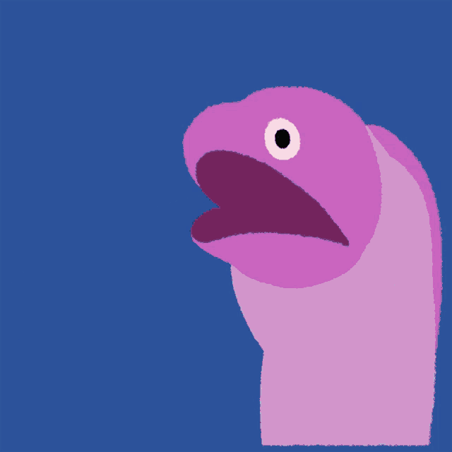 a cartoon drawing of a purple monster eating a piece of food