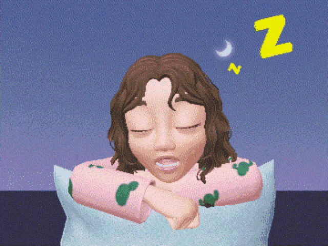 a cartoon of a girl sleeping with the letter z above her