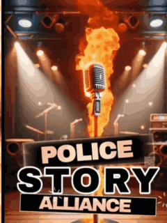 a poster for police story alliance shows a microphone on fire