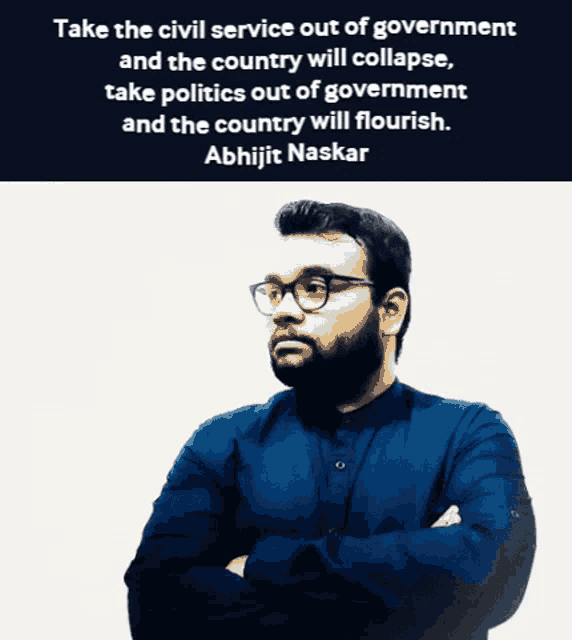 a man with glasses and a quote that says take the civil service out of government