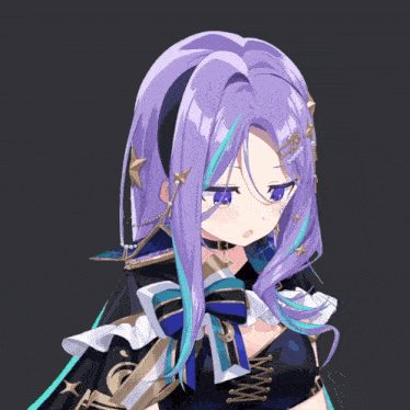 a girl with long purple hair and blue streaks is wearing a choker
