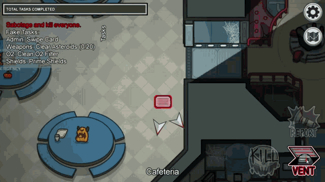 among us game that says cafeteria on the bottom of the screen