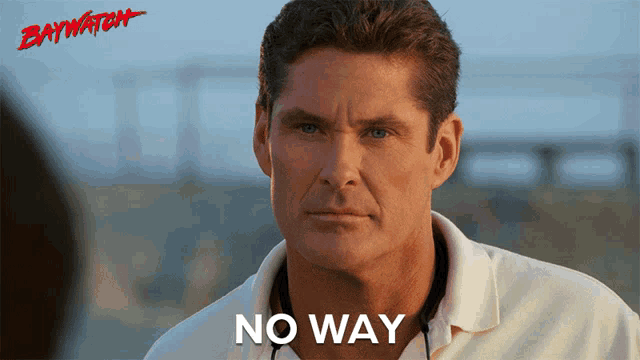 a man in a white shirt with the word no way on his face