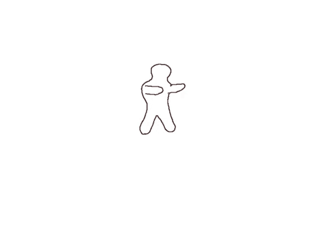 a black and white drawing of a person standing