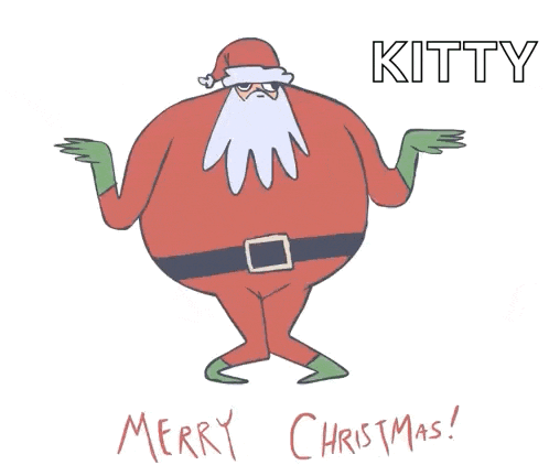 a cartoon of santa claus with the words merry christmas below him