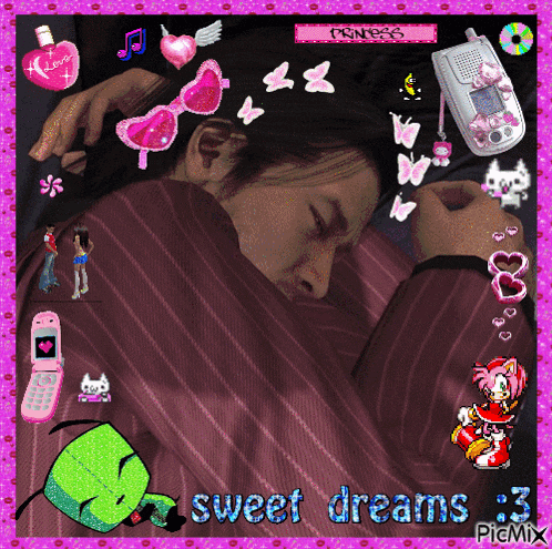 a picture of a man sleeping with the words sweet dreams
