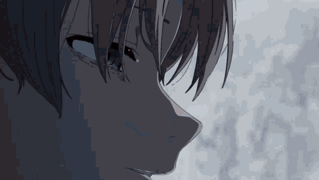 a close up of a person 's face with a blue sky behind them