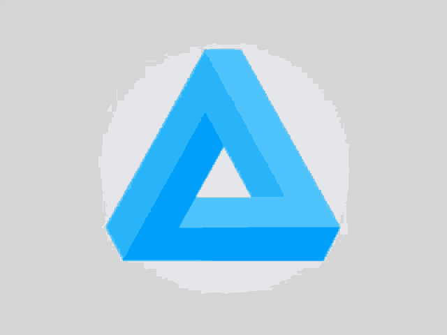 a blue triangle is in a white circle on a grey background