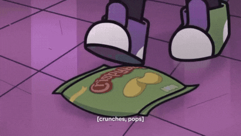 a cartoon of a person wearing a pair of slippers that say crunches and pops