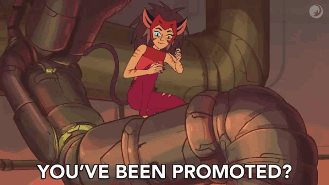 a cartoon character with the words you 've been promoted written below her