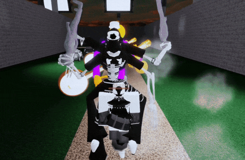 a skeleton holding a sword in a video game with the letters o and x on it