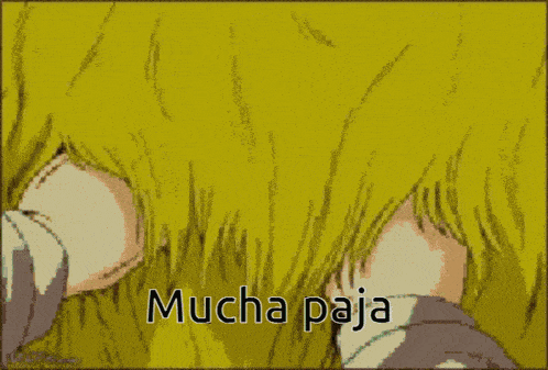 a cartoon drawing of a man covering his ears with his hands and the words mucha paja above him