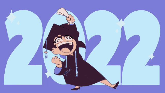 a cartoon drawing of a girl in a graduation cap and gown holding a piece of paper in front of the numbers 2022