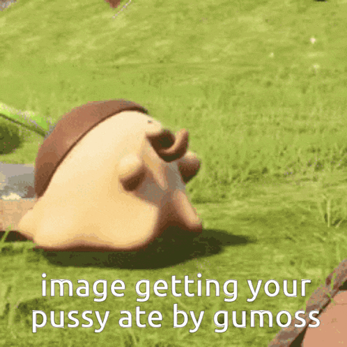 a cartoon character is laying on the grass with the words image getting your pussy ate by gumoss