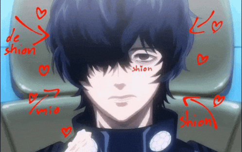 the word shion is on the face of a man