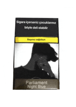a pack of parliament night blue cigarettes with a man on it