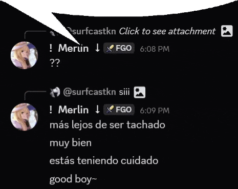 a screenshot of a chat with merlin and fgo at 6:08 pm