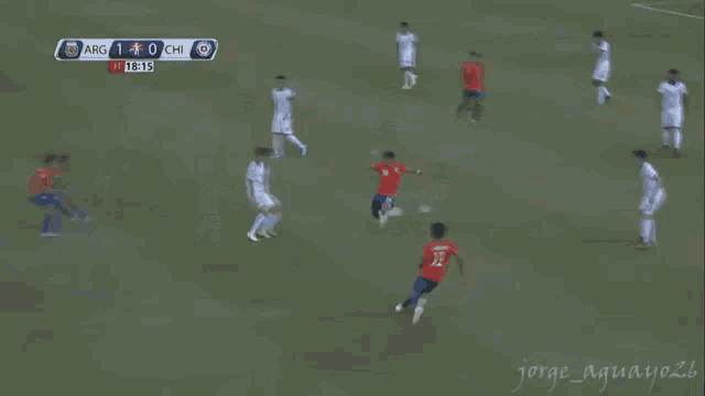 a soccer game is being played between argentina and chile and the score is 1 to 0