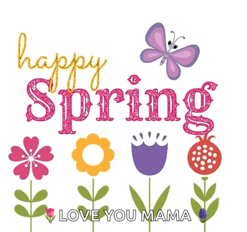 a greeting card that says happy spring with flowers and a butterfly