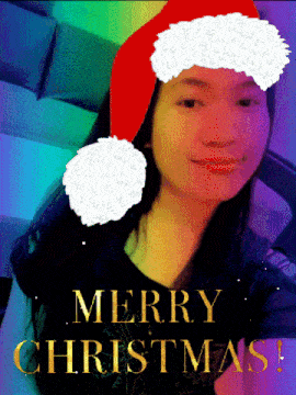 a woman wearing a santa hat with the words merry christmas