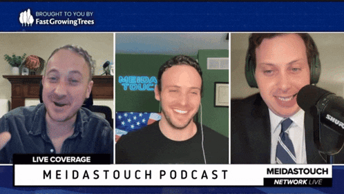 three men are on a podcast called meidastouch network live