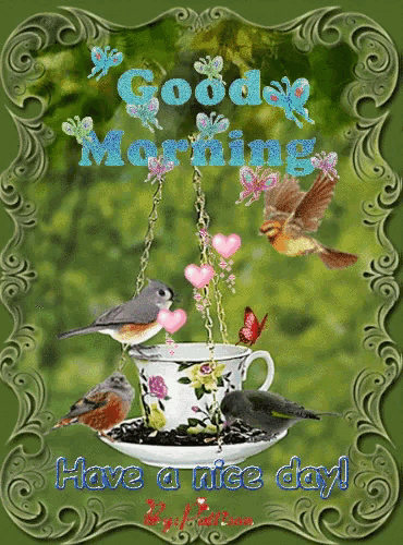 a good morning card with birds and flowers