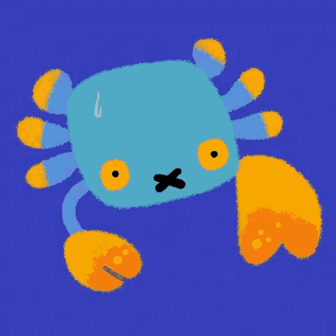 a blue and orange crab with a cross on its nose