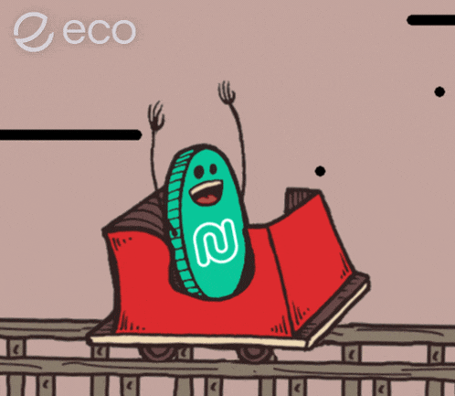 a cartoon drawing of a roller coaster with the word eco on the bottom left