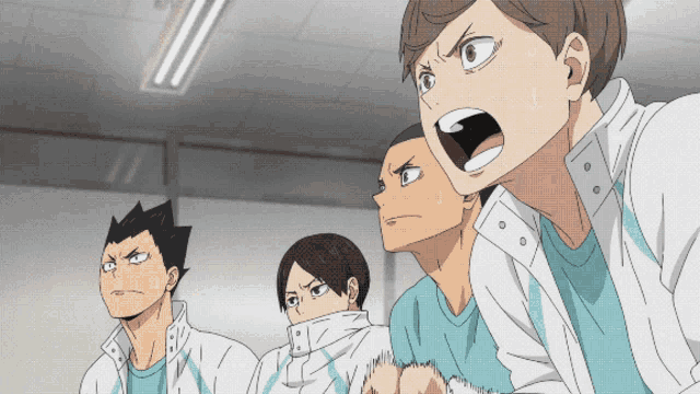 a group of anime characters are looking at something