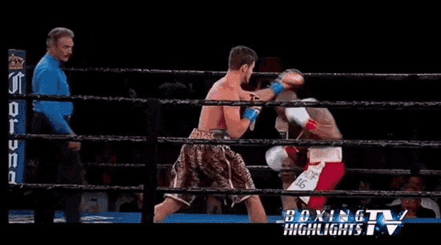 two boxers in a boxing ring with boxing tv highlights