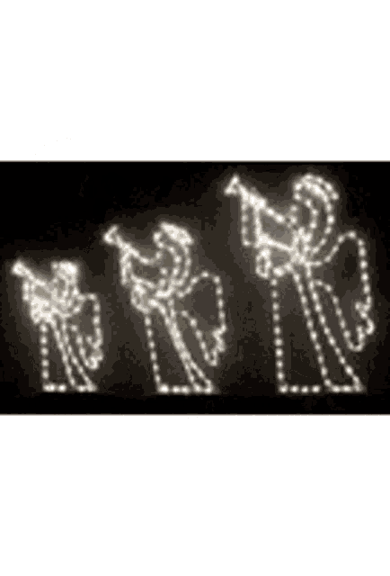 three angels are playing instruments on a black background